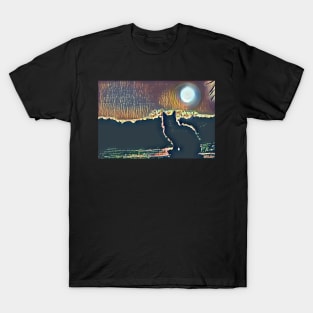 Cat Watching Sunset Cute T-Shirt